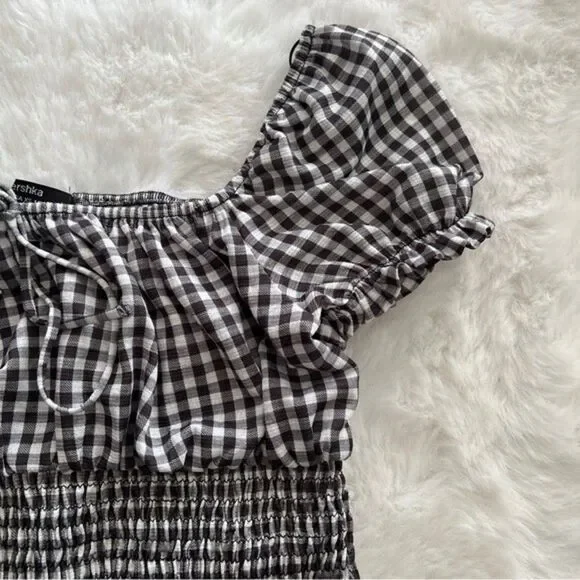 Bershka Gingham Cropped Top Black - Picture 12 of 15